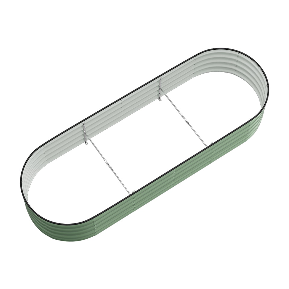 image 1 of Living and Home 2.4m Gardens Bed Oval-Shaped Galvanized Steel Garden Planter With Plant Support Trellis, Light Green | Green | Light Green | 240cm W x 80cm D x 42cm H