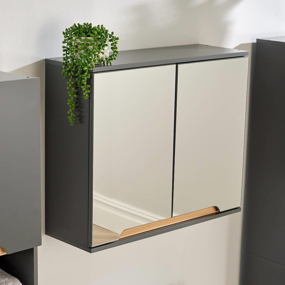 image 1 of Bathroom Cabinet Wall Mounted Mirrored Vanity Storage Organiser | Grey