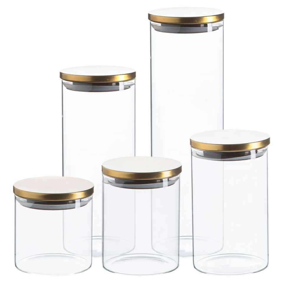 image 1 of Argon Tableware 5pc Scandi Storage Jar Set with Metallic Lids - Gold