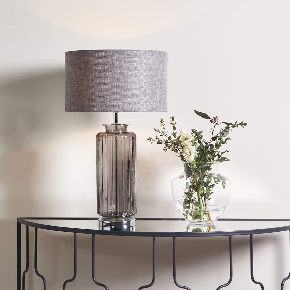 image 1 of Brock Black Smoked Glass Table Lamp
