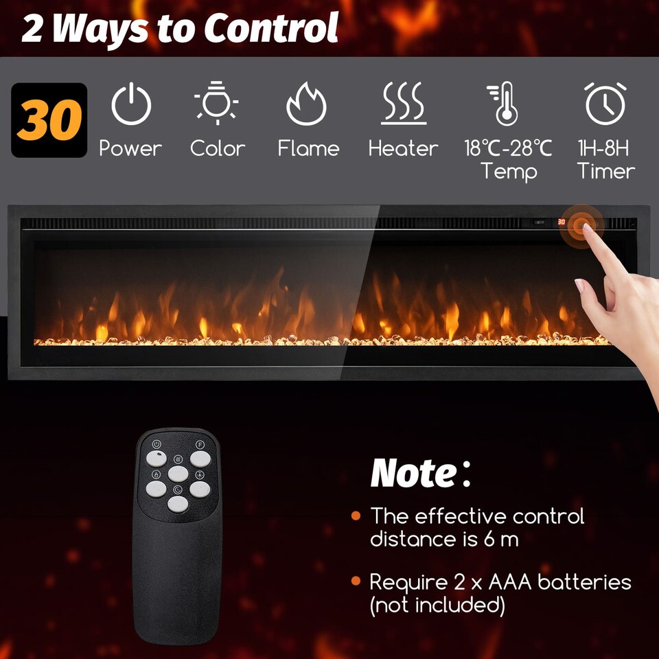 image 1 of COSTWAY 127CM Electric Fireplace Wall Mounted Black