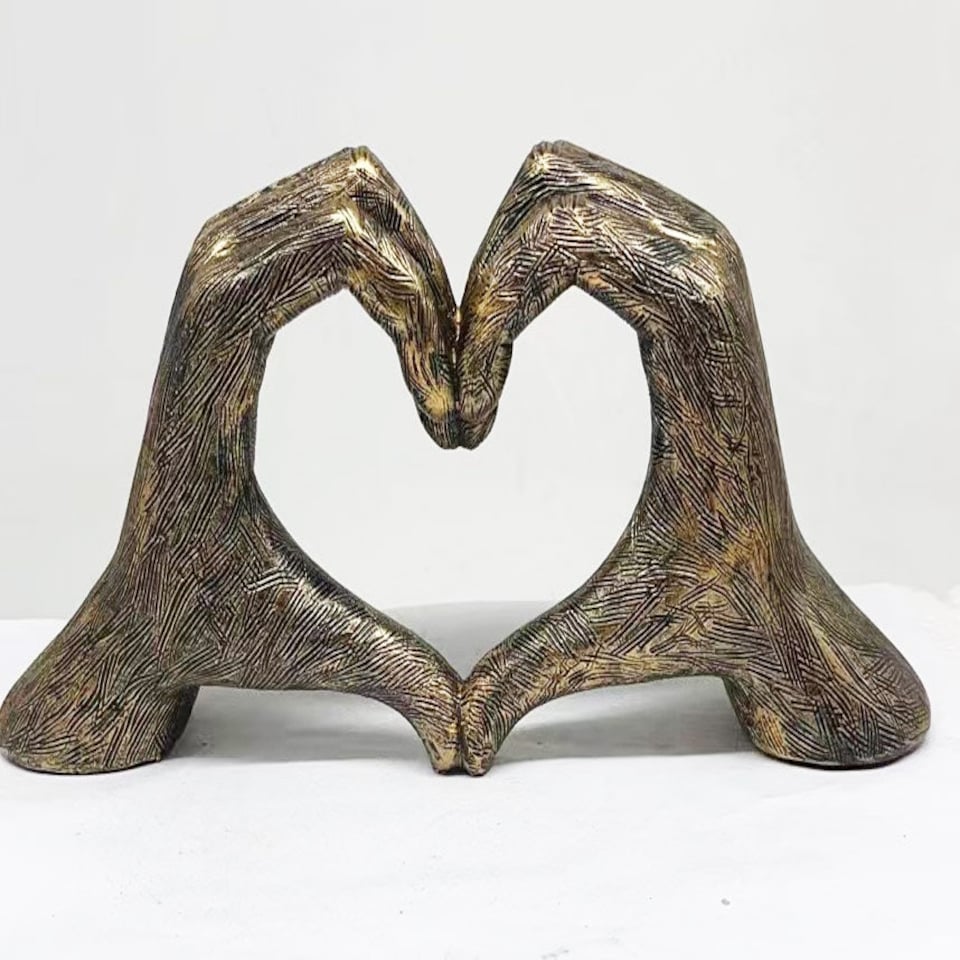 image 1 of Hands Love Gesture Sculpture Antique-Gold Colour Life-Size 26cm/10'' Expression of Appreciation Love Valentine's Day I appreciate I love you Wedding Present