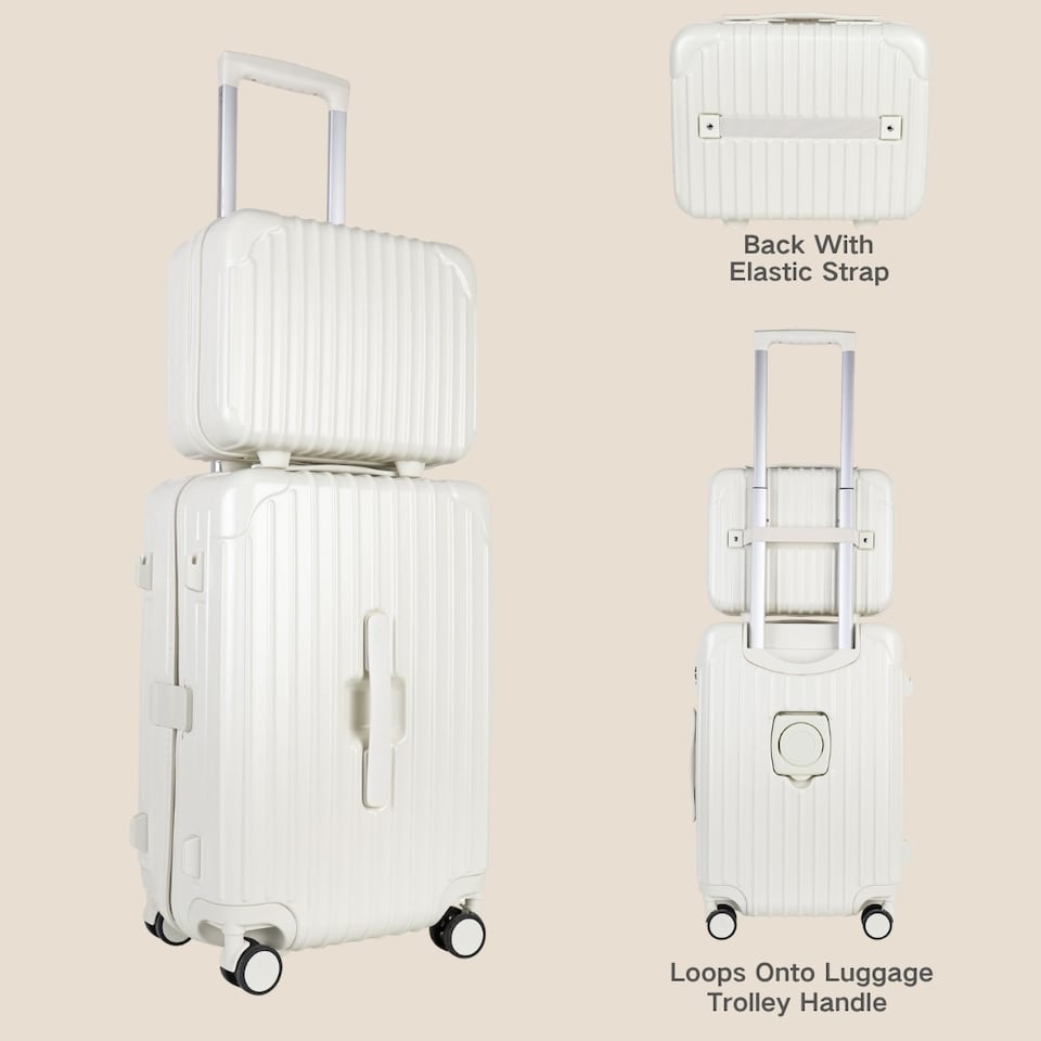 image 1 of 4 Piece Suitcase Set: Vanity, Carry-On, Medium & Large with Cupholder | White | Off White