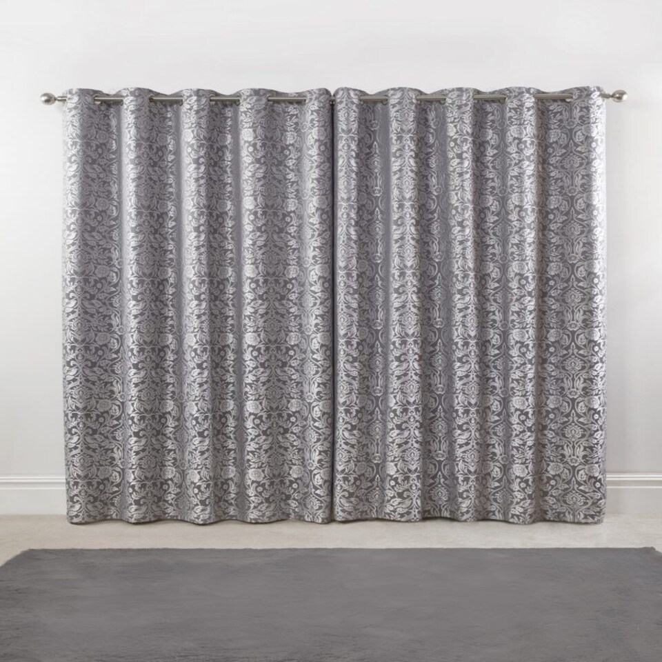 image 1 of Harrow Lined Eyelet Jacquard Curtains 116cm x 183cm Silver Grey | Grey