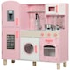 image 1 of AIYAPLAY Toy Kitchen, Pretend Role Play Kitchen, Kids Kitchen Set with Lights and Sounds, Double Stoves, Ice Maker, Chalkboard, Microwave, Oven, Sink, 5 Accessories, Pink