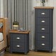 image 1 of Dunkeld 5 Drawer Narrow Chest - Midnight Blue Painted Wood Bedroom Storage with Antique Oak Effect Top and Silver Handles | Blue | Blue | 1