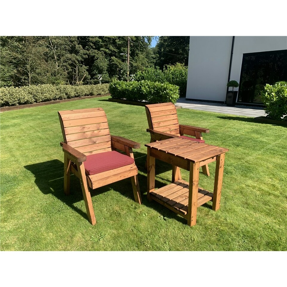 image 1 of Deluxe 2 Chair & Table Outdoor Set With 2 x Chair Cushion Burgundy