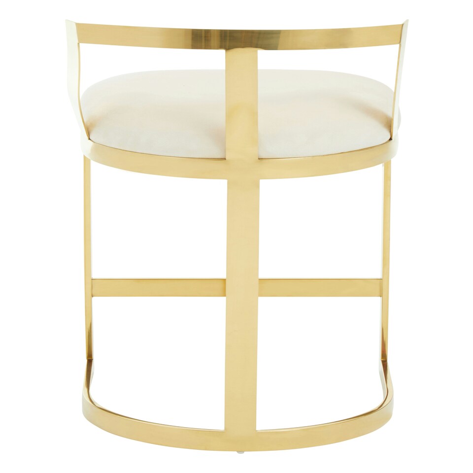 image 1 of Interiors by Premier Ivory Velvet Bar Stool, Gold Finish Bar Chair, Curved Backrest with Plump Seat, Kitchen Bar Stool for Home