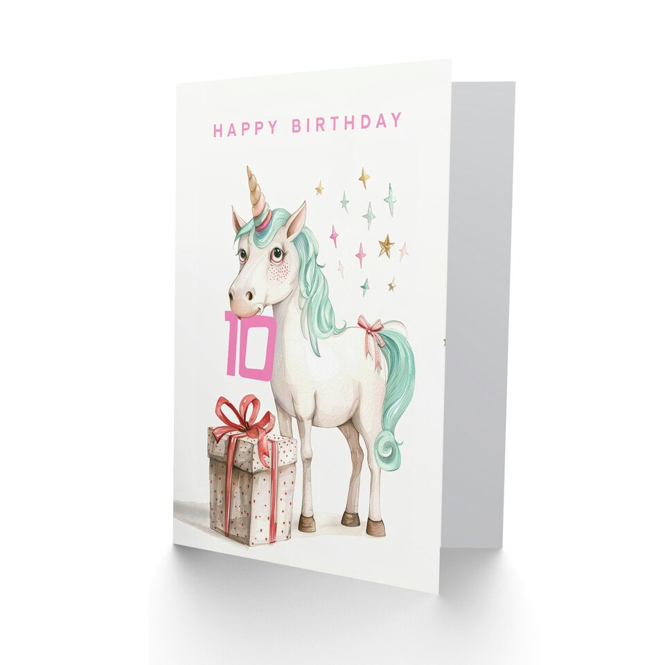 image 1 of Unicorn Stars Present Fun Kids Age 10 Year Child 10th Birthday Card