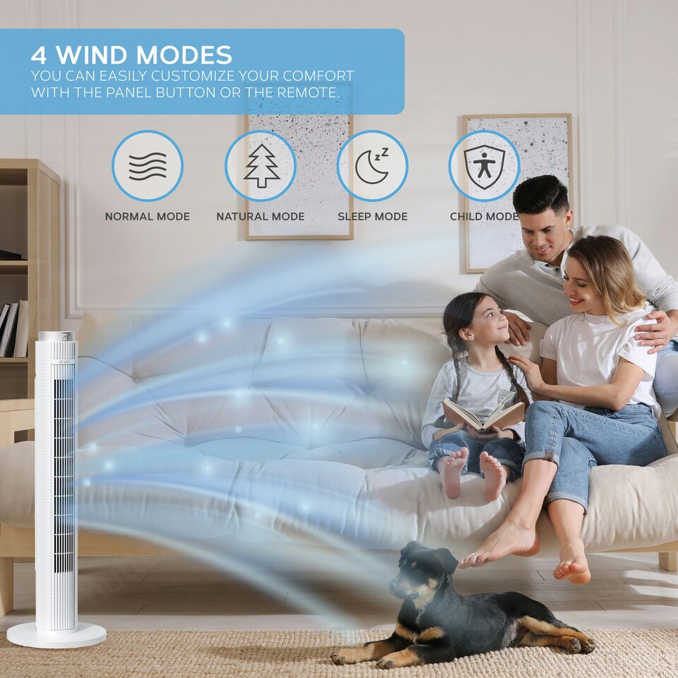 image 1 of Air Pro Smart 38" Tower Fan - Oscillating Bladeless Fan with Remote Control - White