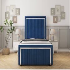 Sloomy Boston Chrome Navy Plush Bed Frame With 50" Upholstered Headboard 5' King