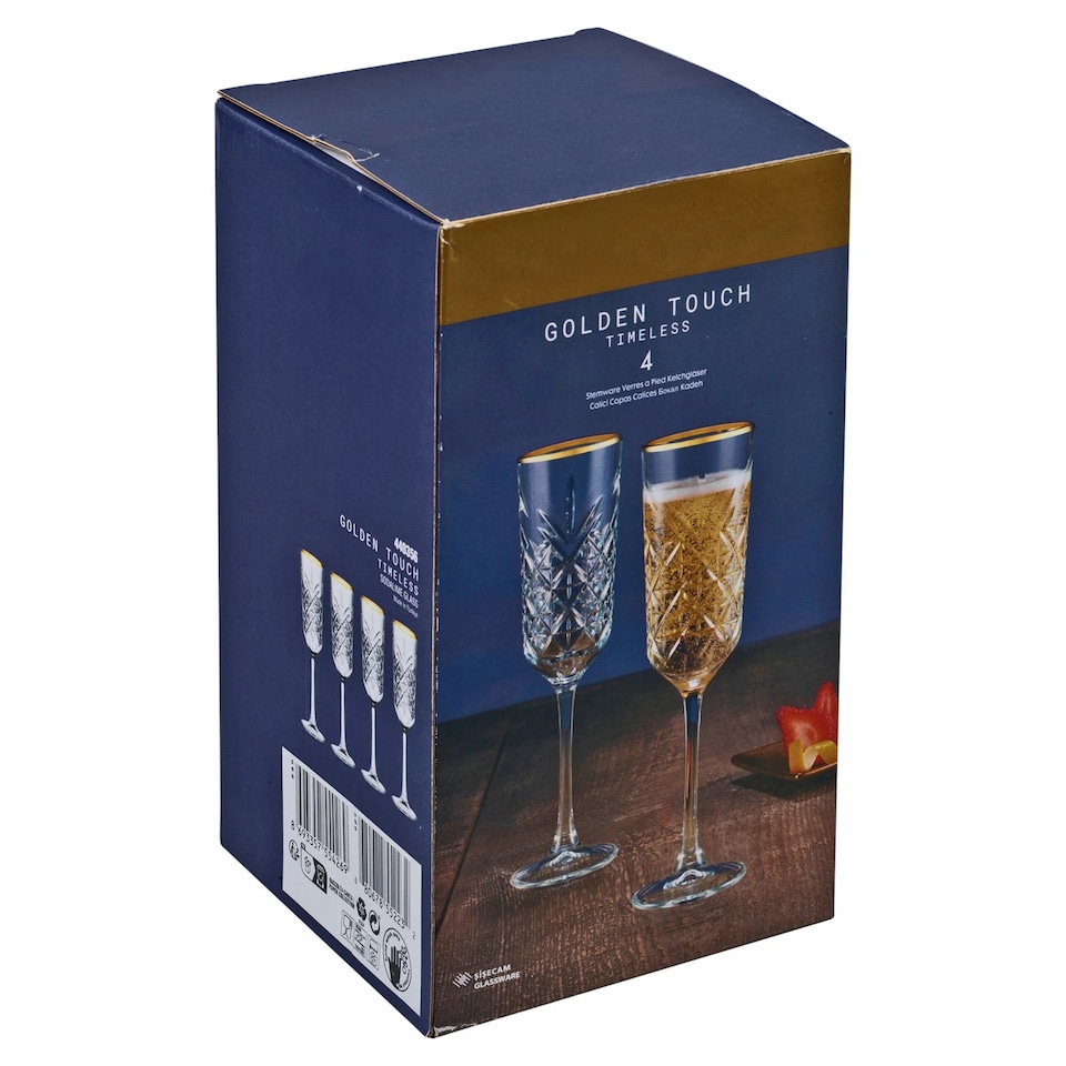 image 1 of Timeless Champagne Flutes With Gold Rim Party Glassware Gift Set 175ml | Clear | Clear | Set of 8