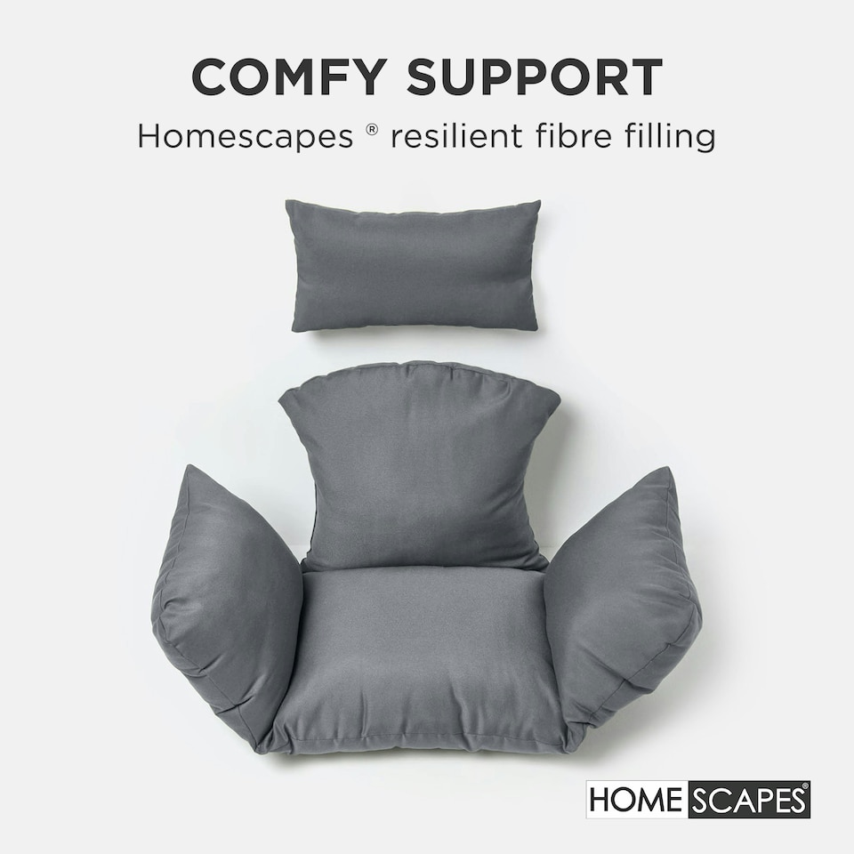 image 1 of Homescapes Luxury Waterproof Egg Chair Cushion With Headrest - Grey