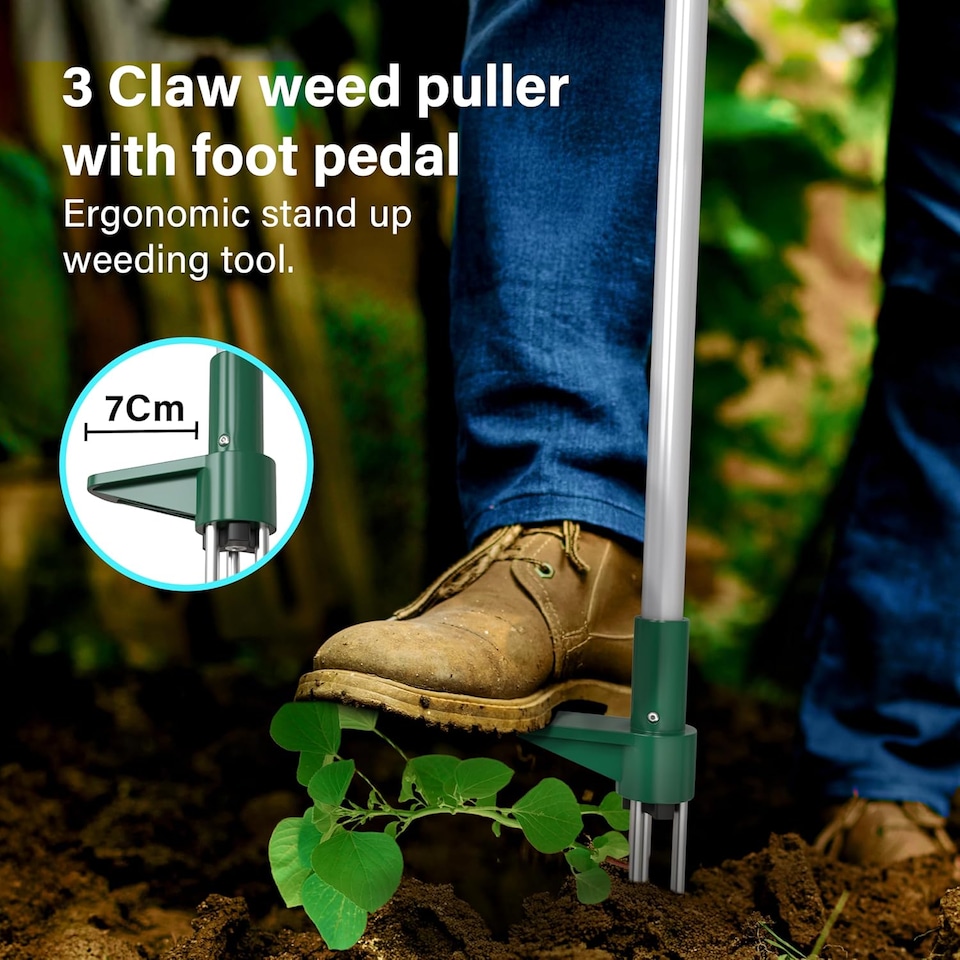image 1 of Weed Puller Stand-Up Weeder Removal Tool Long Handle Garden Tool with 3 Claws