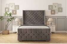 Sloomy Luthor Slate Naples Bed Frame With Mattress With 50" Upholstered Wingback Headboard 5' King