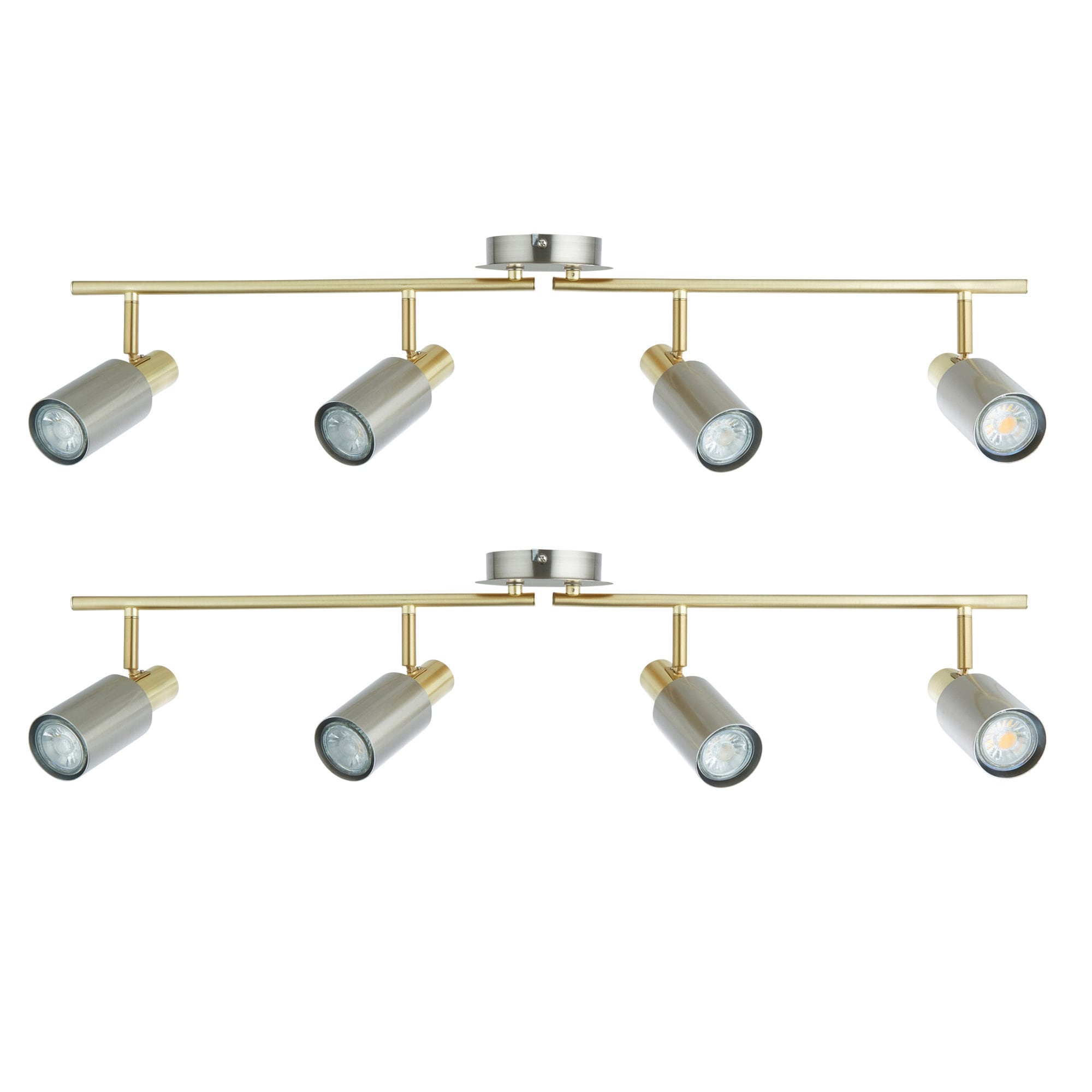 First Choice Lighting Set of 2 Collin - Satin Nickel & Gold Detail 4 Way Ceiling Spotlights in Silver
