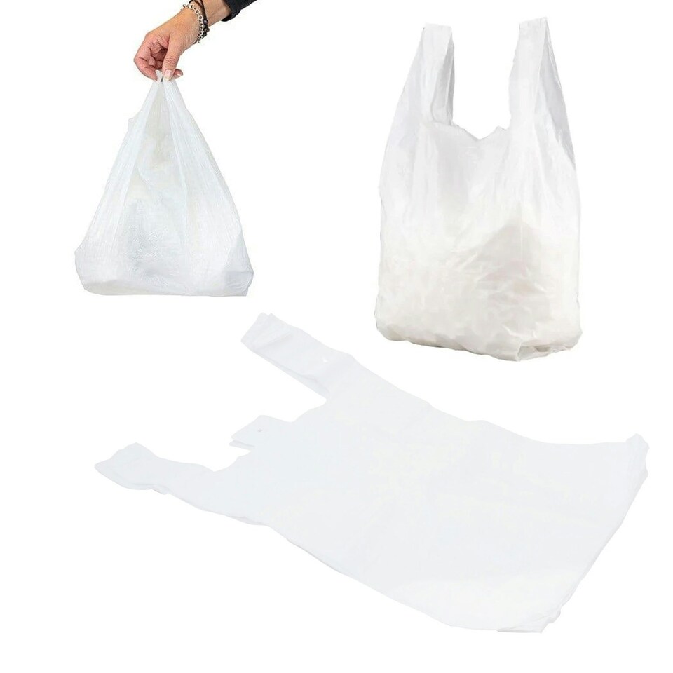 image 1 of 500 x White 10 x 15 x 18" Plastic Vest Style Shopping Groceries Carrier Bags White