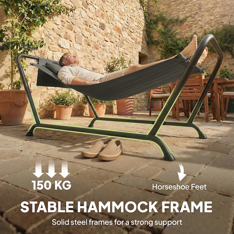 image 1 of Outsunny Outdoor Hammock with Stand with Side Pocket, Headrest, Dark Grey | Grey | Dark Grey | 237 x 90 x 92 cm