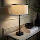 image 1 of ValueLights Maeve Natural Linen Black Trim Drum Shade Matte Black Bobbin Bobble Table Lamp | Black