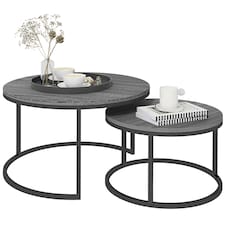 HOMCOM 2 Pcs Stacking Coffee Table Set Steel Frame, Marble Grey Black