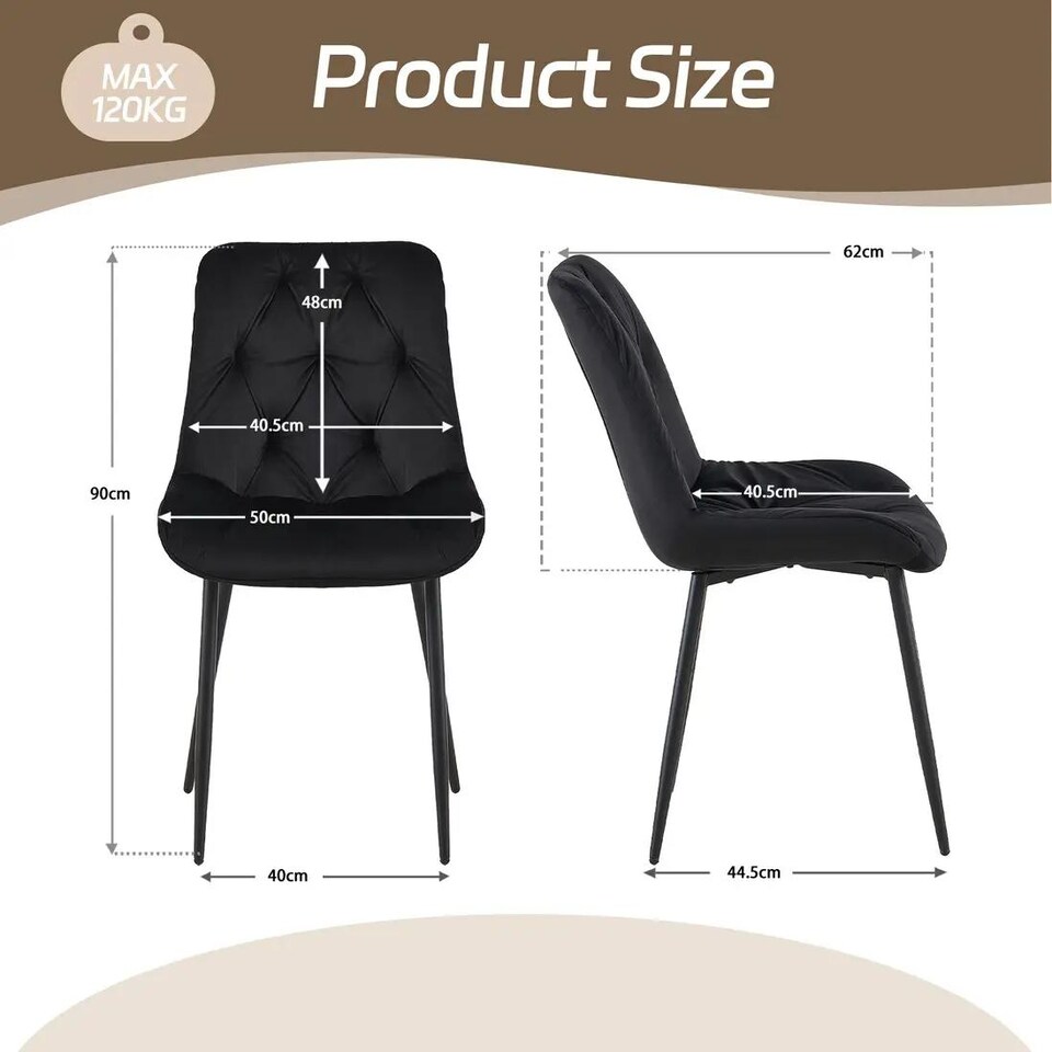 image 1 of SONARA Modern Set of 2 Velvet Dining Chairs with Ergonomic Upholstered Seat | Black