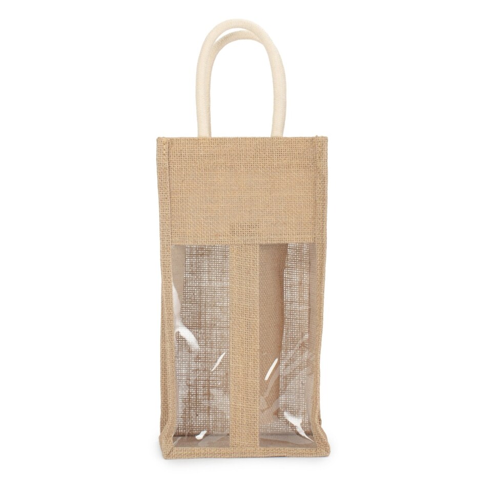 image 1 of Double Bottle Jute Bag | Brown | Brown