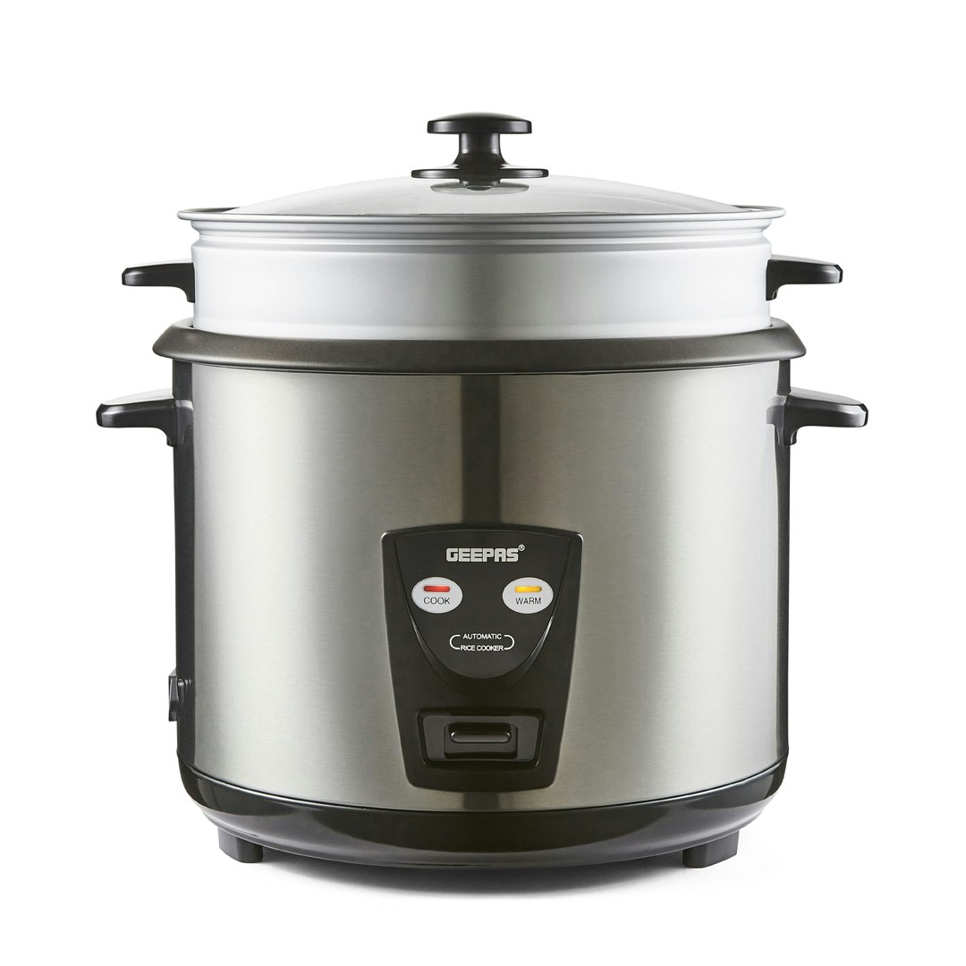 GEEPAS 2.8L Rice Cooker Non Stick Pot Steamer 1000W Silver