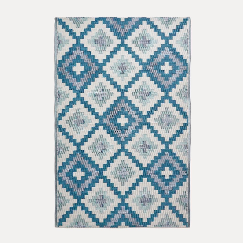 image 1 of Homescapes Outdoor Rug Luxury Waterproof Reversible Recycled, For Garden, Mia Aztec Blue | 120 x 180 cm