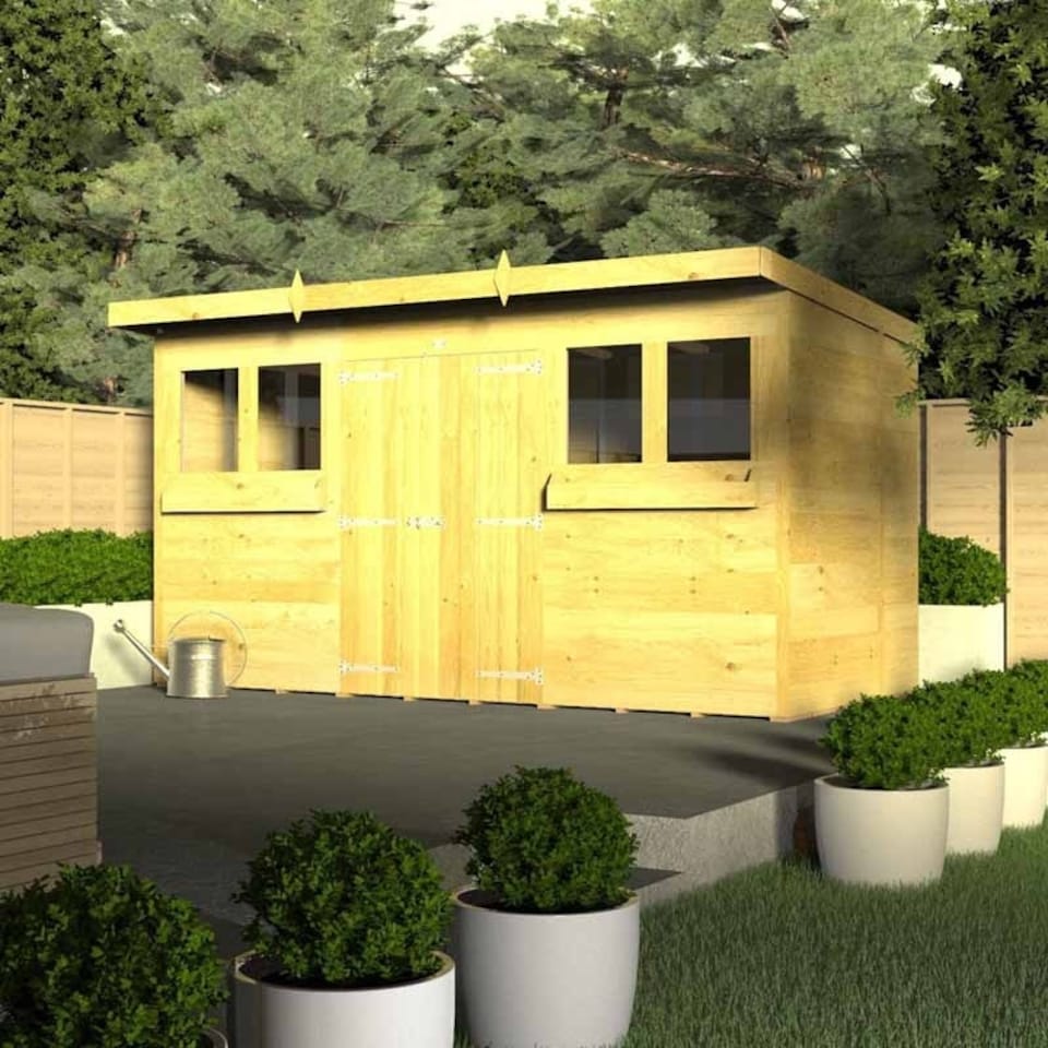 image 1 of 12 x 4 Feet Pent Summer Shed - Wood - L118 x W358 x H201 cm | Brown