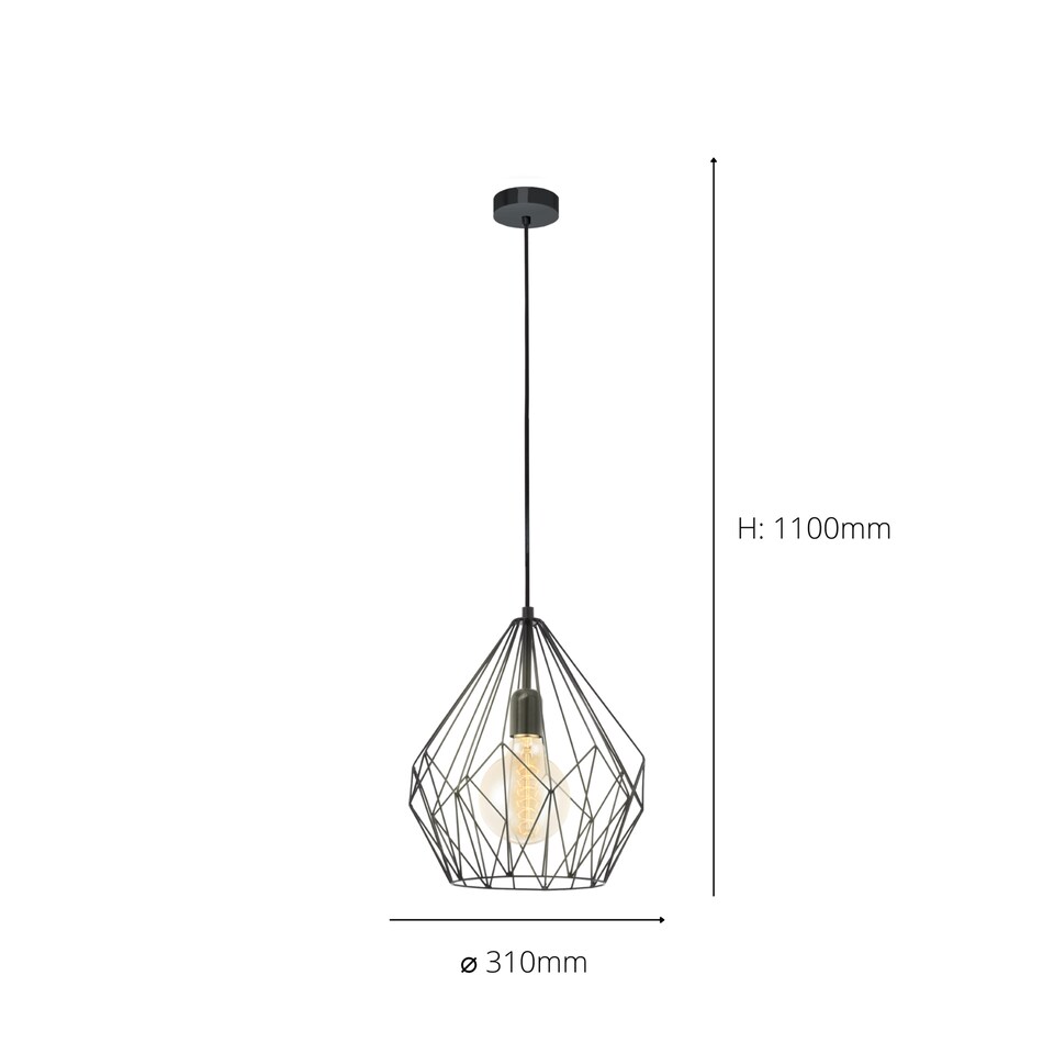 image 1 of EGLO Carlton Black Steel Wire Industrial Single Pendant