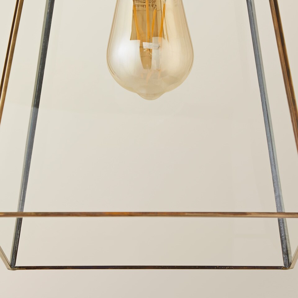 image 1 of ValueLights Susie Pair of Glass Pendant Lantern Gold Lamp Shades | Gold