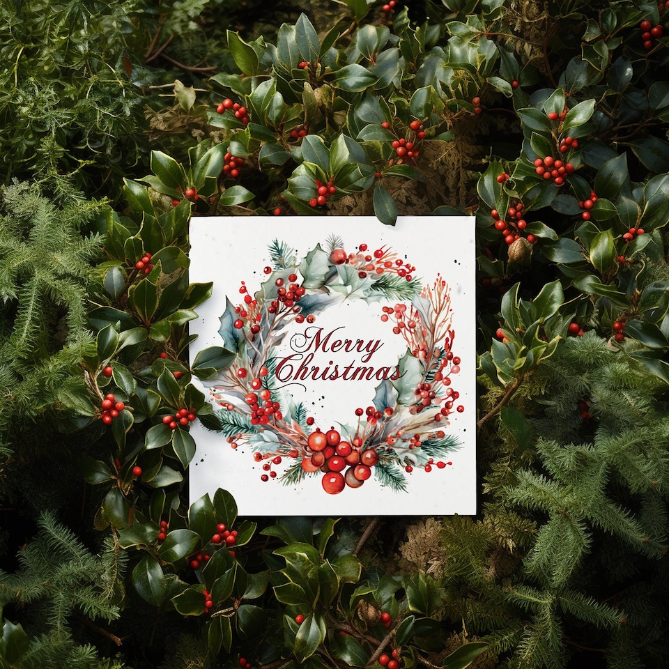 image 1 of Holly Wreath - Plantable Wildflower Seed Christmas Cards - 5 Pack