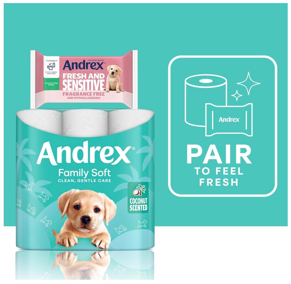 image 1 of Andrex Coconut Fresh Fragrance Toilet Rolls - 45 Flushable Biodegradable Rolls with Natural Coconut Scent for Fresh Clean Comfort