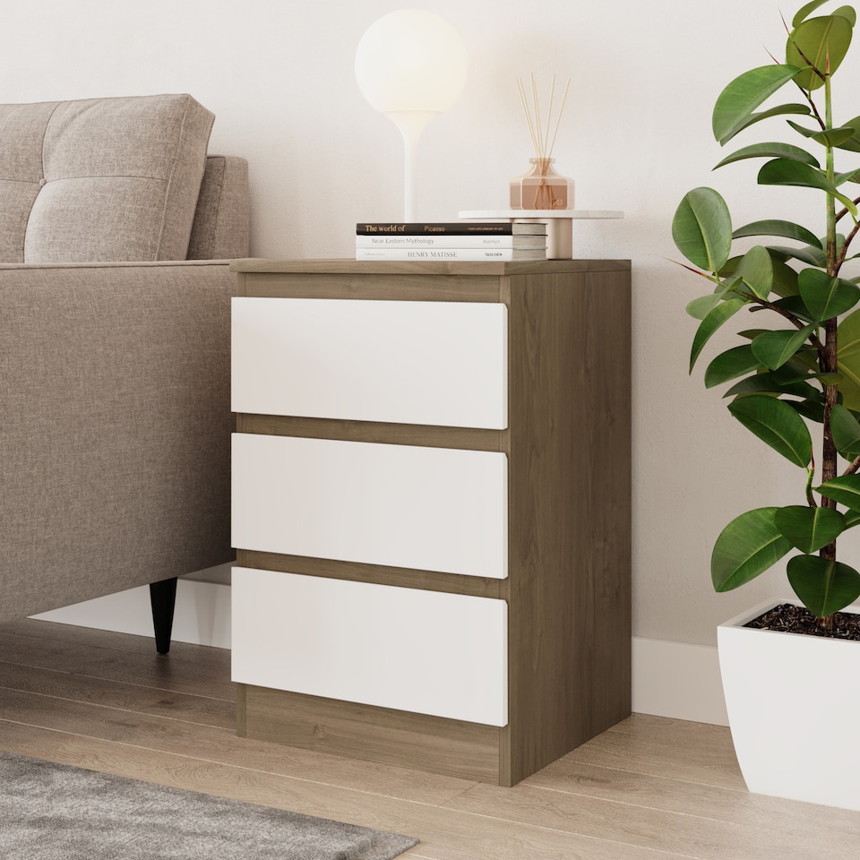 image 1 of 3 Drawer Bedroom Storage Cabinet | Multi | Oak & White | 1
