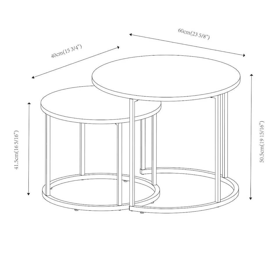 image 1 of Set of 2 Nesting Tables Industrial Round Side Tables with Steel Frame Stacking | Black | Wild Oak | 1