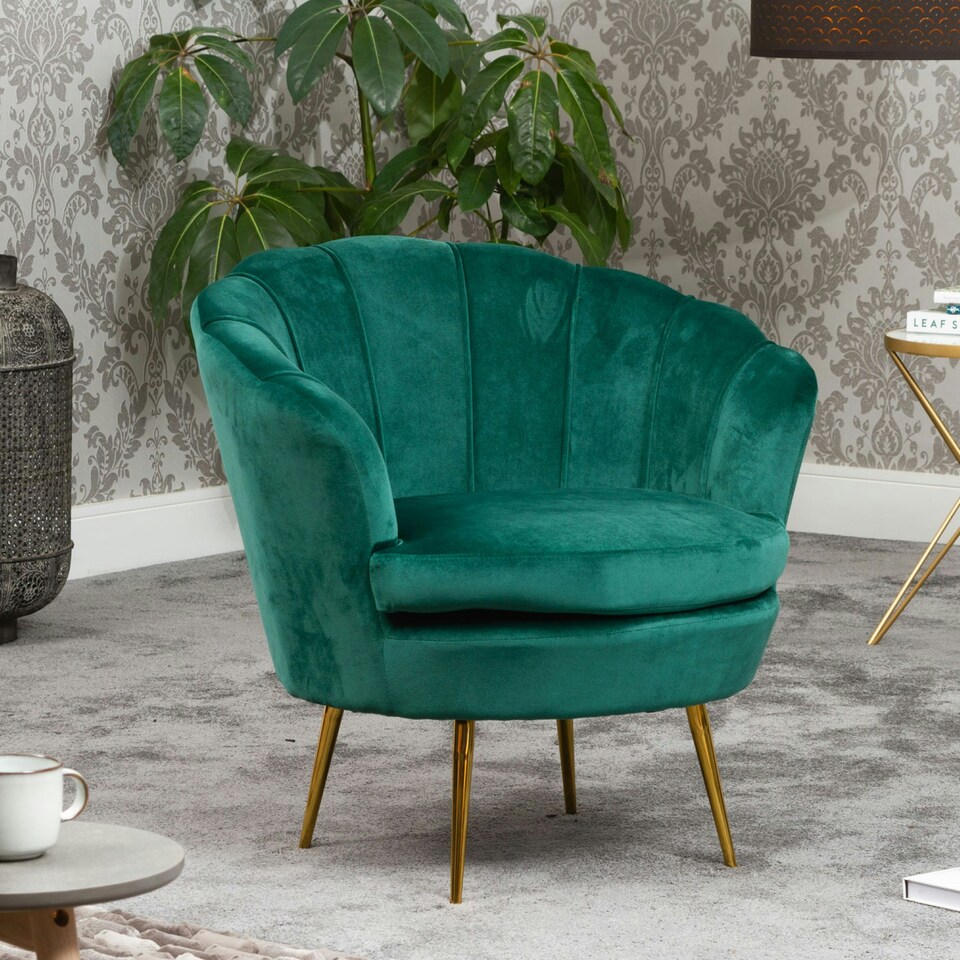 image 1 of Benicia Velvet Fabric Petal Chair - Green