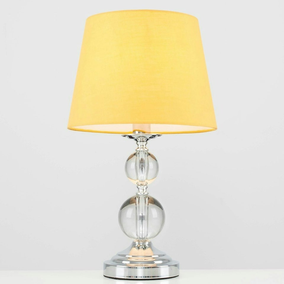 image 1 of ValueLights Gatto Silver Table Lamp Yellow Shade