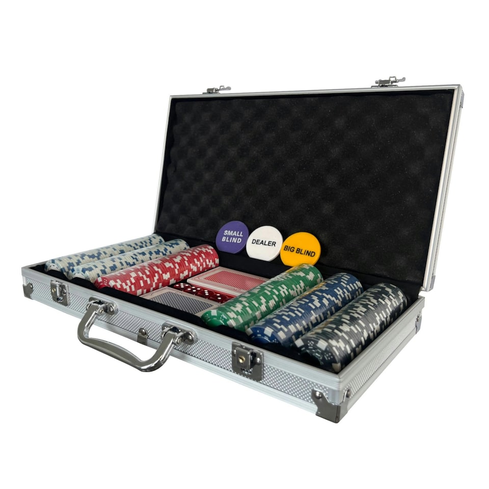 image 1 of Oypla Poker Set - 300 Piece Texas Hold Em Complete With Chips, Cards, Dice, And Casino Style Case