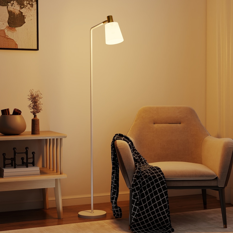 image 1 of HOMCOM Standing Lamp with Rotatable Head, Modern Floor Lamp, White