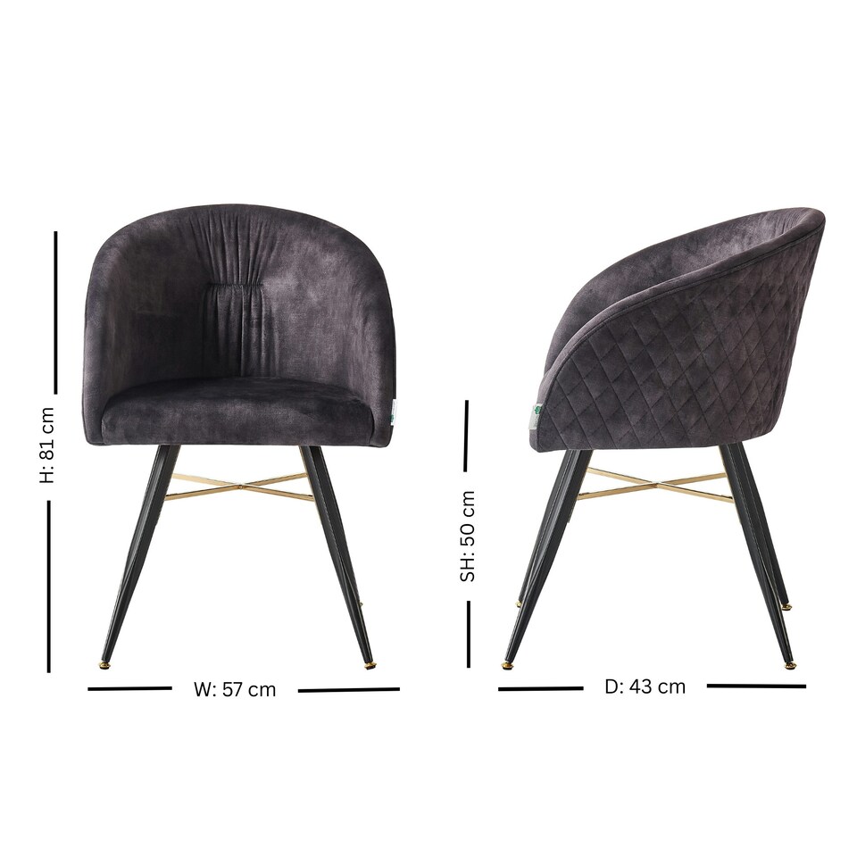 image 1 of Set of 4 Vittorio Velvet Dining Chairs with Black Metal Legs, Quilted Design Modern Accent Chair | Black