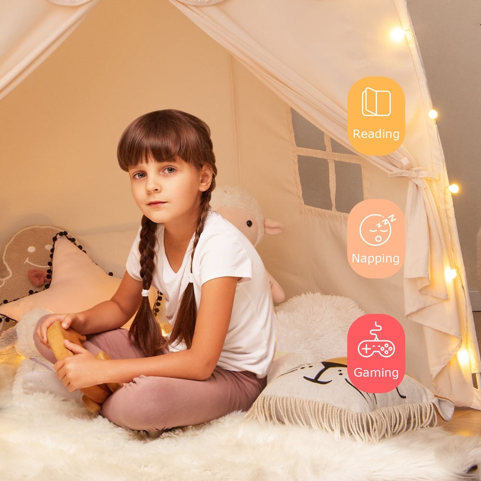 image 1 of COSTWAY Kids Play Tent Indoor & Outdoor Extra Large Playhouse Tent-Beige