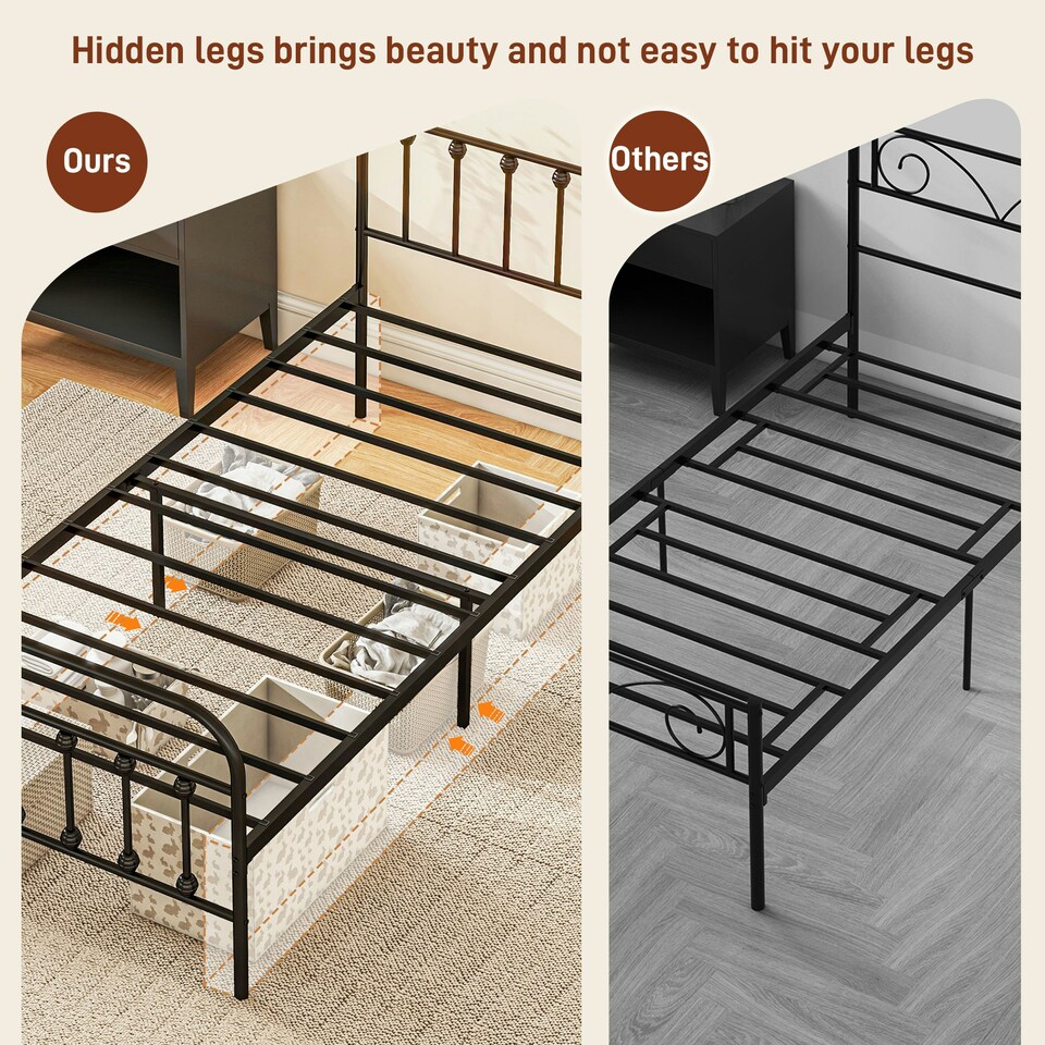 image 1 of HOMCOM 3ft Metal Single Platform Bed Frame w/ Underbed Storage Headboard Black