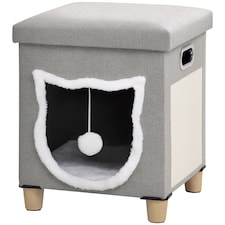 PawHut 2 in 1 Cat Bed Ottoman w/ Removable Cushion, Handles, Scratching Pad