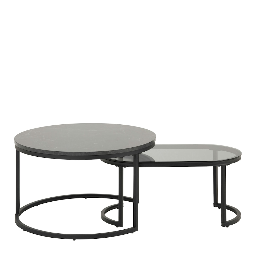 image 1 of Spiro Round/Oval Coffee Table Set with Black Marble/Smoked Melamine Glass Top
