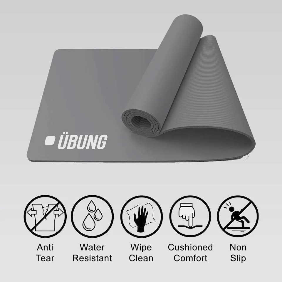 image 1 of UBUNG Yoga Mat Non Slip with Carry Strap 10mm Thick Mat for Pilates Yoga Grey