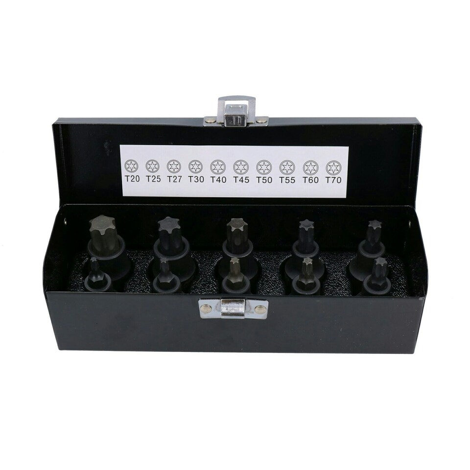 image 1 of 10pc 1/2" Drive Torx Star Impact Impacted Shallow Short Male Sockets T20 - T70