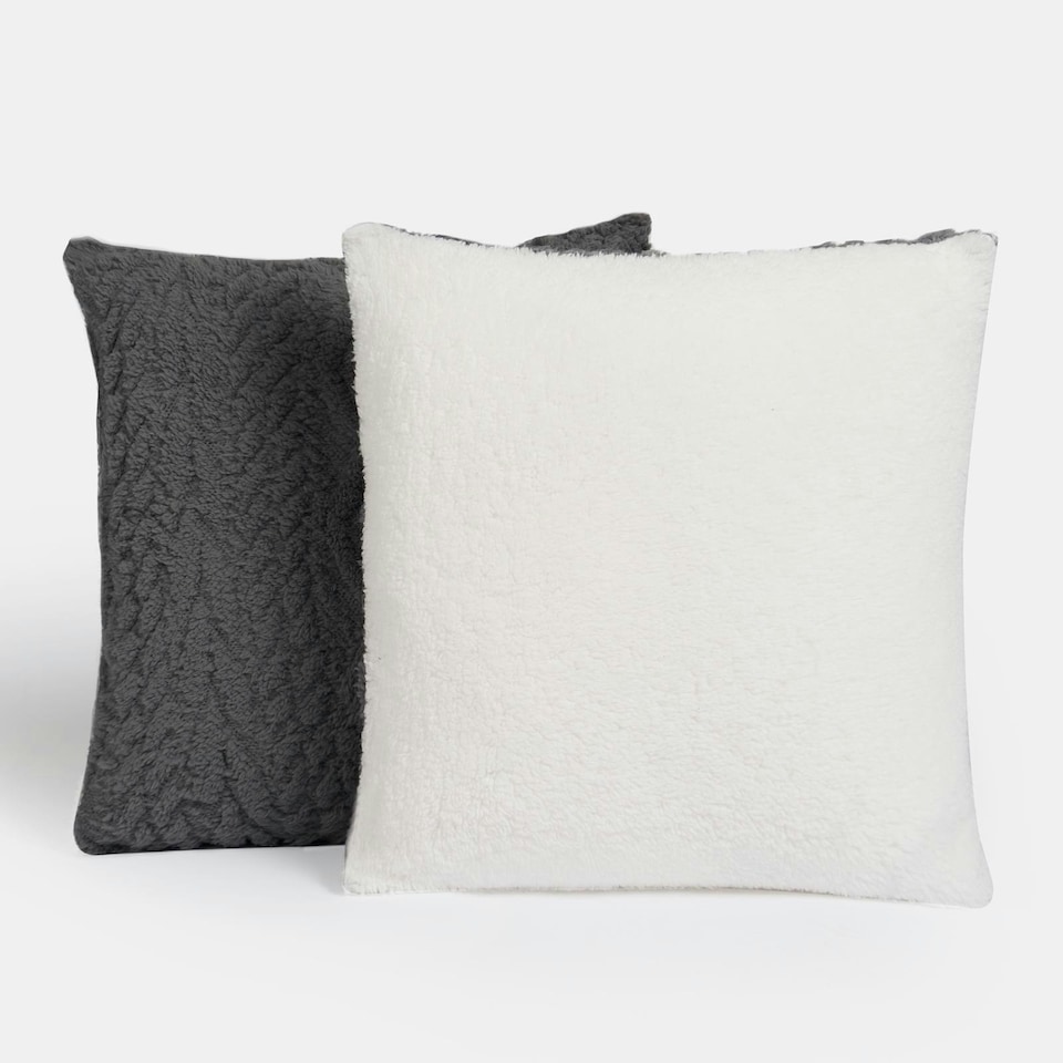 image 1 of OHS 4 x Cable Knit Sherpa Texture Filled Cushions, 45x45cm - Grey