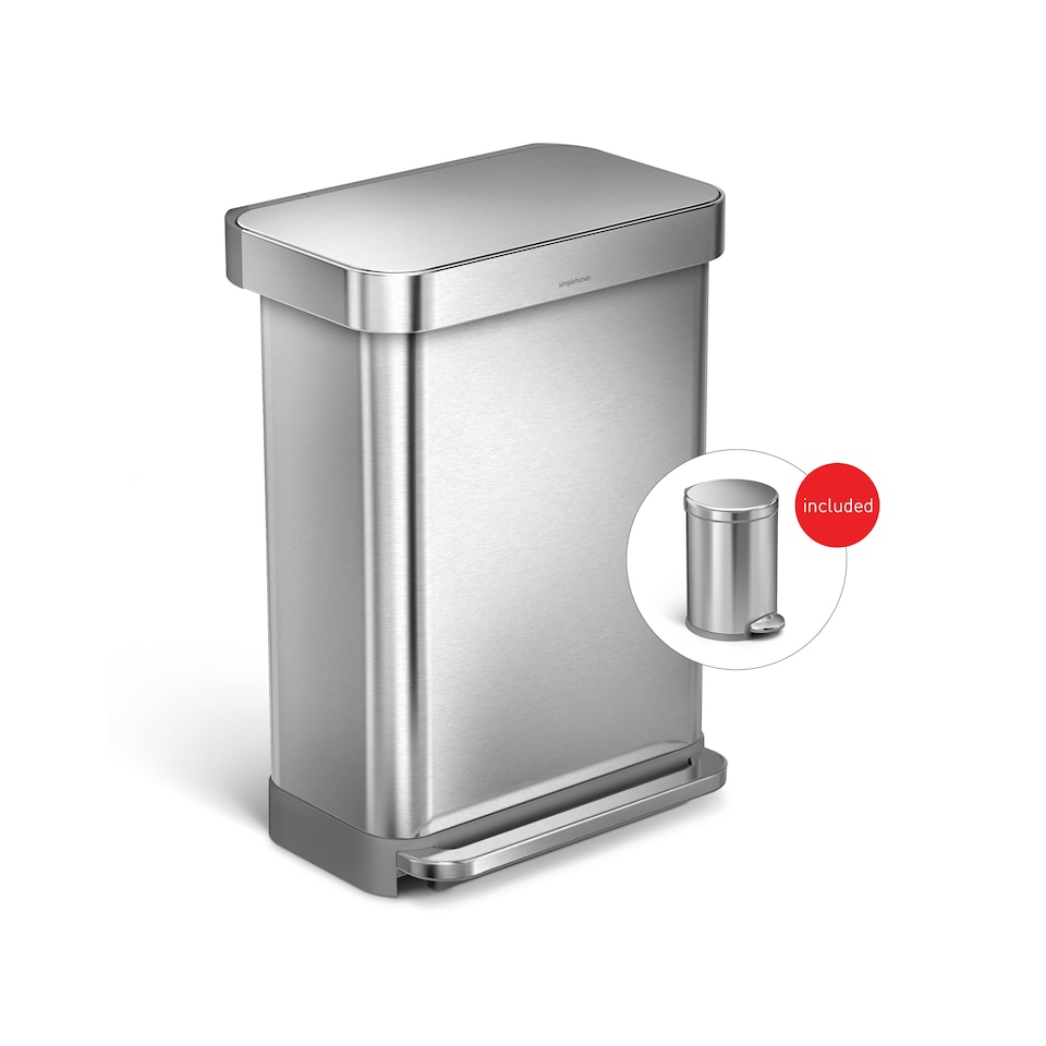 image 1 of Simplehuman 55L Rectangular Pedal bin & 4.5L Round Bathroom Pedal Bin, Brushed Stainless Steel (2 pack bundle)