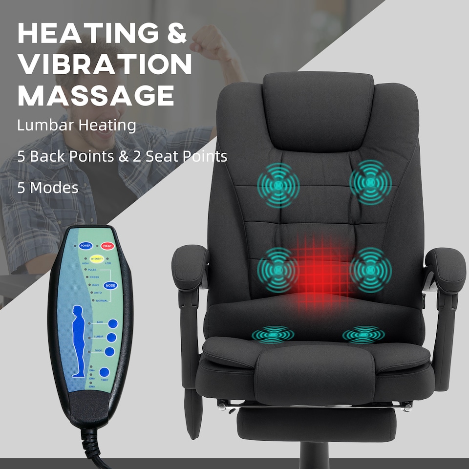 image 1 of Vinsetto Ergonomic Heated 6 Points Vibration Massage Office Chair, Black | Black