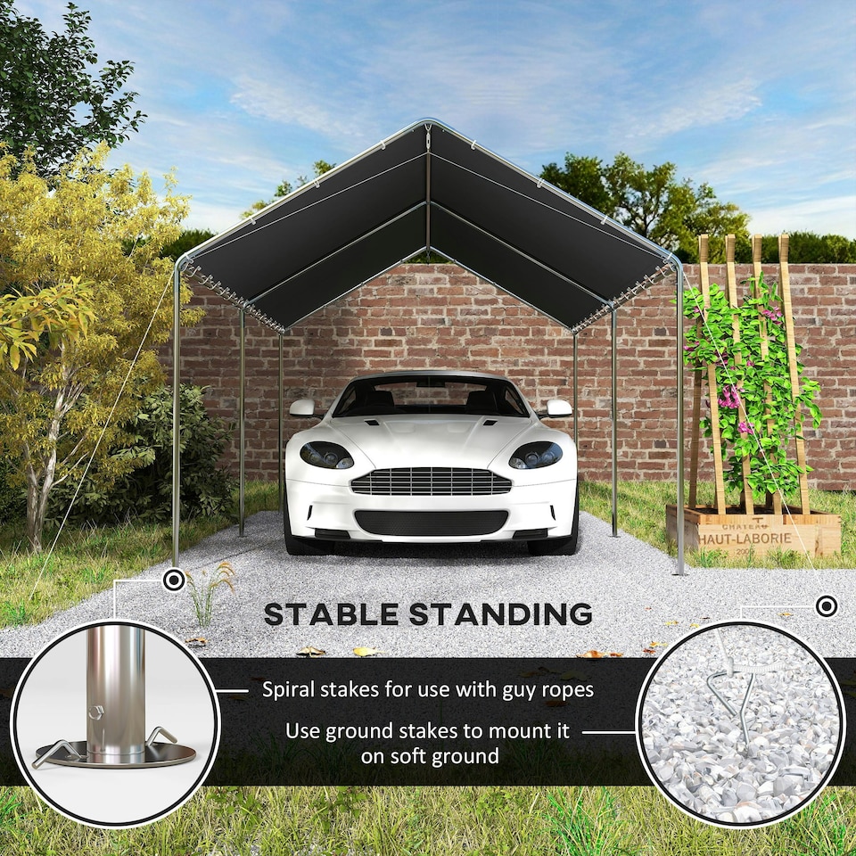 image 1 of Outsunny 2-Rooms Outdoor Carport Galvanized Steel Frame UV Resist